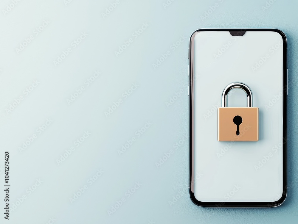 Poster smartphone with a padlock symbolizing security and privacy on a light background.