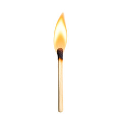 Burning matchstick, white isolate background transparent background
