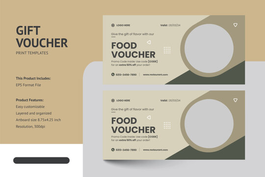 Food Restaurant Burger Gift Voucher Design Template