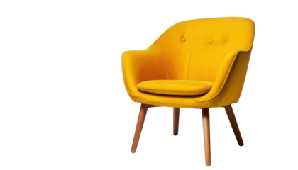 Modern yellow chair with a comfortable design on a white isolated background. transparent