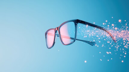 A graphic depicting blue light emitted from digital screens and the benefits of blue light filter glasses.
