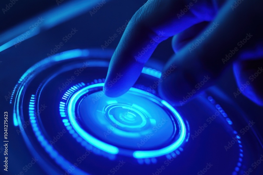 Poster glowing digital circles with interactive finger display