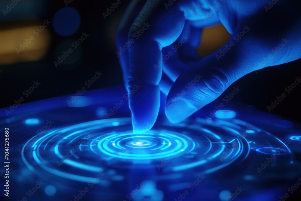 Poster user interactivity with glowing futuristic touch display