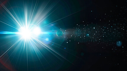 Fototapeta premium Bright flash of light on dark background, in space