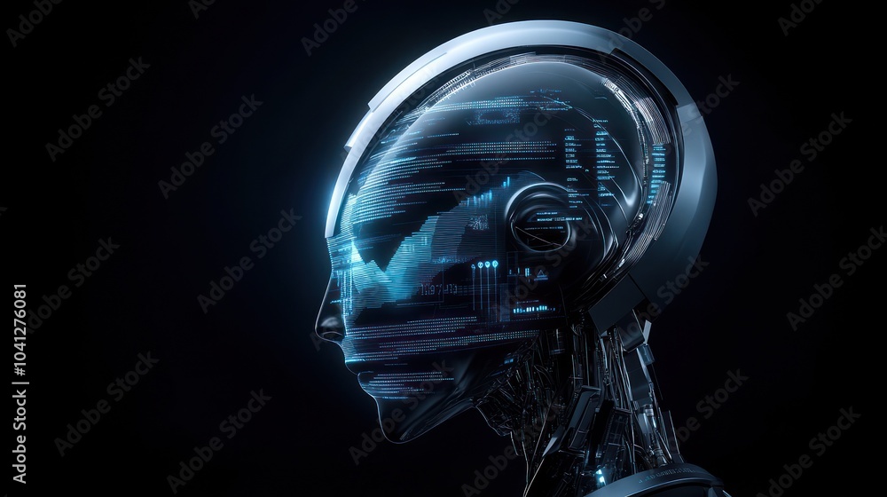 Poster advanced tech face with complex neural network design