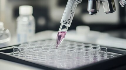 Pipetting Samples into Multi-Well Plate in Laboratory