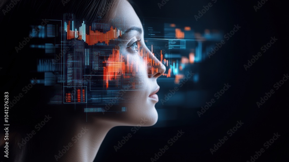 Poster profile of a person with digital data overlay elements