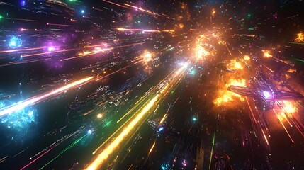 Obraz premium Futuristic Space Battle with Lasers and Explosions
