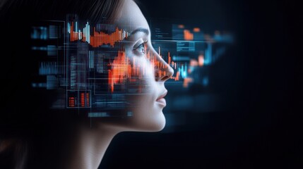 Profile of a person with digital data overlay elements