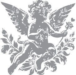 Fototapeta premium Angel with a wings. Cherub silhouette. Valentine's day. Love symbol. Vector illustration.