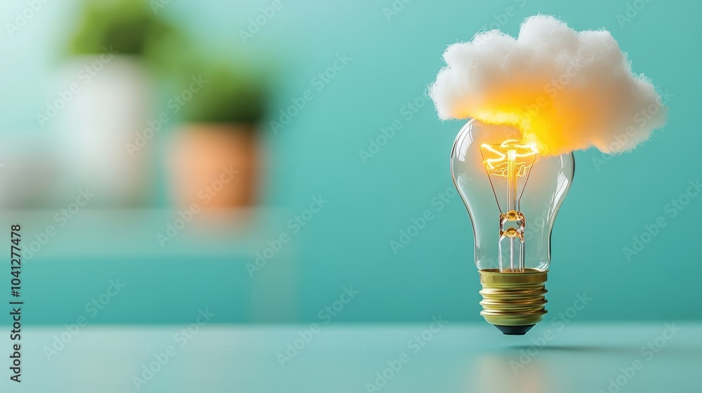 Poster a lightbulb with a thought bubble above it, symbolizing the moment an idea sparks during brainstormi