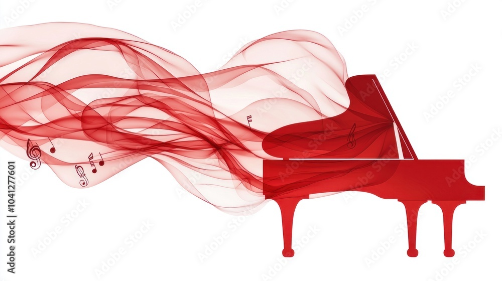 Aufkleber exploring the abstract harmony of a grand piano a visual symphony in red with fluid melodies and not