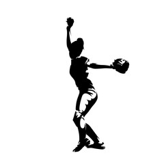 Softball player, woman playing softball, team sport, isolated vector silhouette