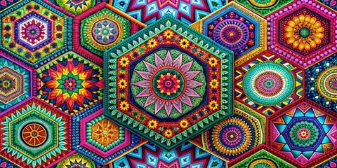 Eye-catching geometric designs infused with vibrant colors and detailed digital textures, perfect for modern design endeavors, enhancing creativity and visual interest in various projects.