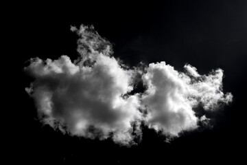 Single white cloud isolated on black background and texture. Brush cloud black background. dark cloud.