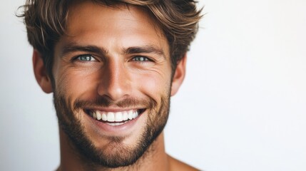 Man smiling joyfully with bright eyes and beard