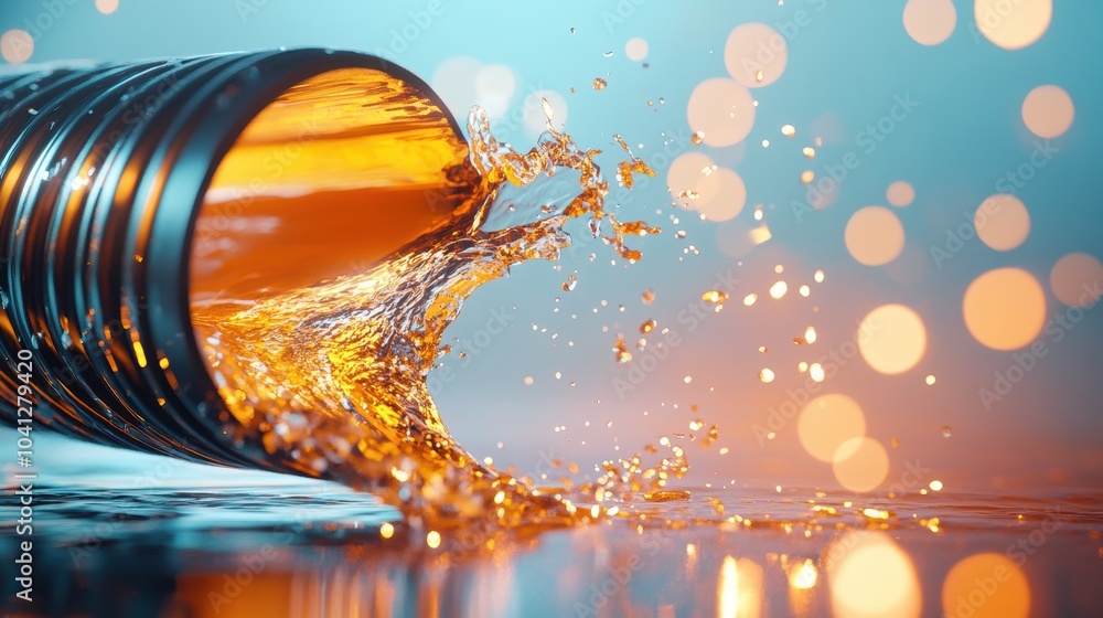 Poster a close up shot of a liquid flowing through a complex system of pipes, highlighting its ability to t