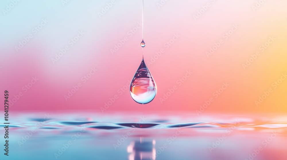 Poster a macro shot of a liquid droplet suspended in air, showcasing its rounded shape and perfect form, em