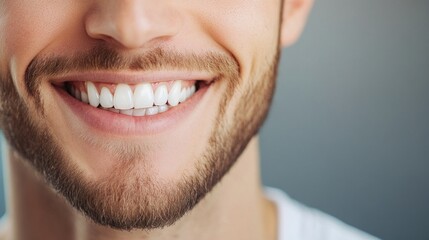 A bearded man shows his cheerful smile up close