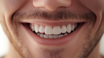 Obraz premium Close-up of a cheerful man's wide smile with beard.