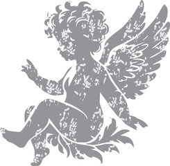 Angel with a wings. Cherub silhouette. Valentine's day. Love symbol. Vector illustration.