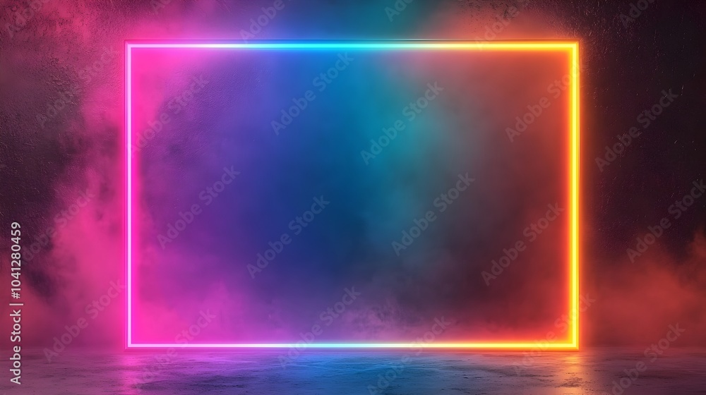Poster vibrant neon frame with glowing edges in retro 80s style isolated on background