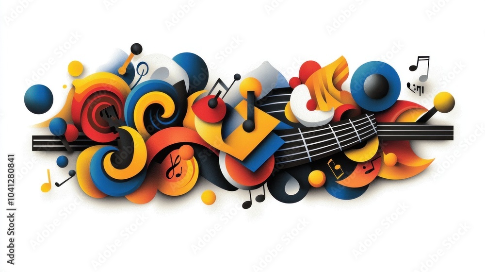 Aufkleber illustrate a conceptual design showcasing hqscale a vibrant fusion of colorful shapes and musical el