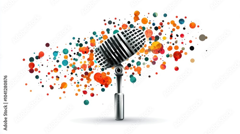 Aufkleber conceptual design of a microphone surrounded by dynamic colorful splashes representing creative expr