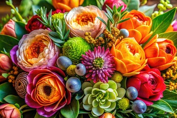 Floral Bouquet Watercolor Illustration with Green Leaves and Foliage Arrangement for Clipart Use