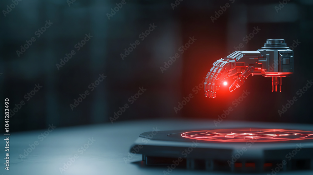 Poster futuristic robotic hand with laser technology exploring the intersection of innovation and design