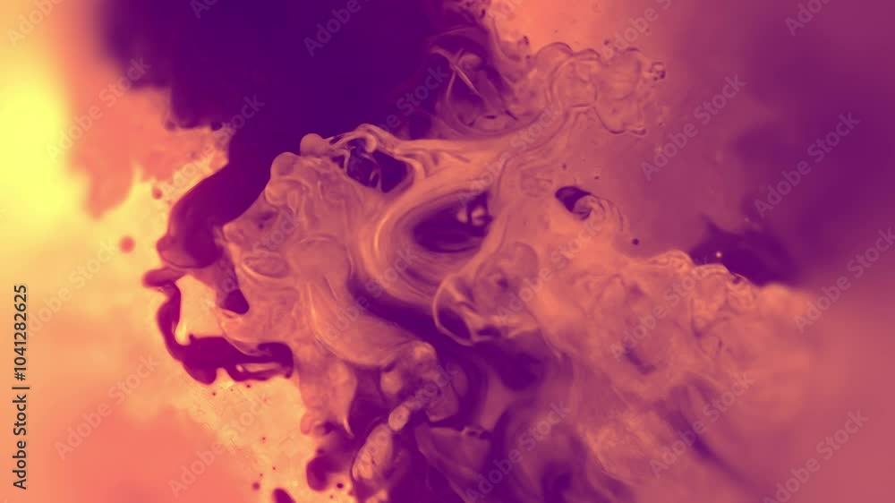 Poster an animation of organic, flowing cloud forms, with orange and purple hues blending together in a smo