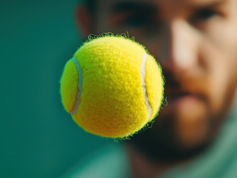 Yellow tennis ball in motion, focused on the ball against a blurred background.