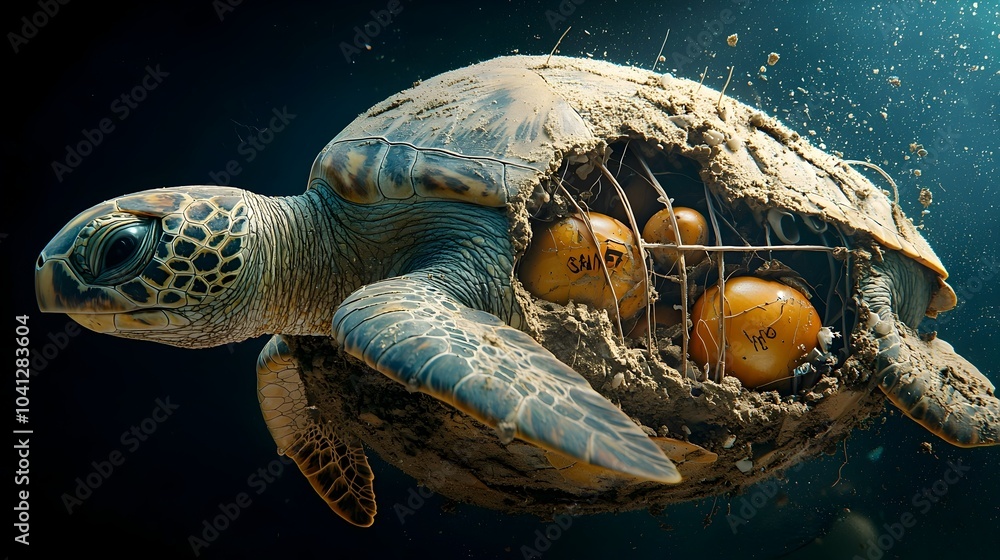 Aufkleber Detailed cross section view of a sea turtle nest showing the intricate layers of sand above and the developing eggs below