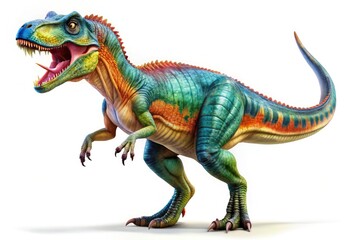 Fototapeta premium Full-body illustration of Allosaurus set on a blank white background, suited for educational and creative applications. Discover the allure of dinosaur history with this image.