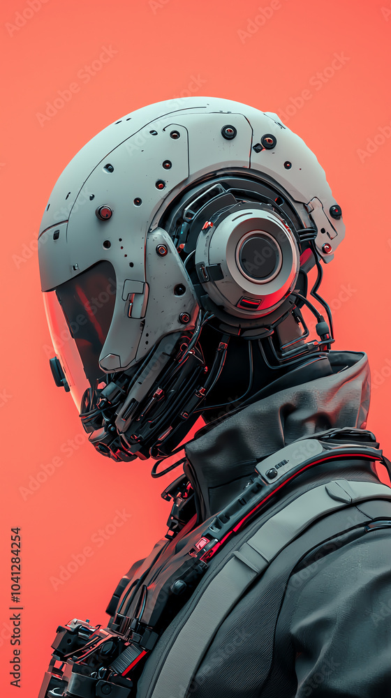 Aufkleber futuristic cyborg visage an exploration of advanced robotics and human-machine interfaces in a bold 