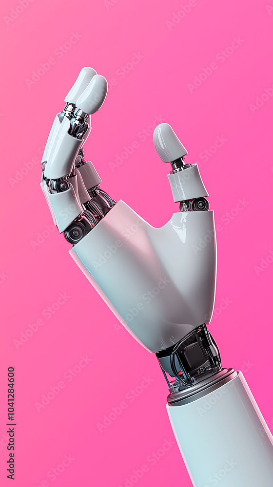 Poster exploring the future of robotics a close-up of an innovative robotic hand against a vibrant backgrou
