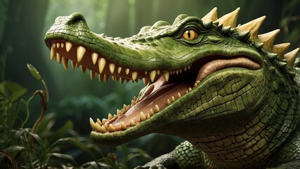 Fototapeta premium Detailed depiction of a fierce crocodile lurking in murky waters, ideal for adventure illustrations. , Minimalism,