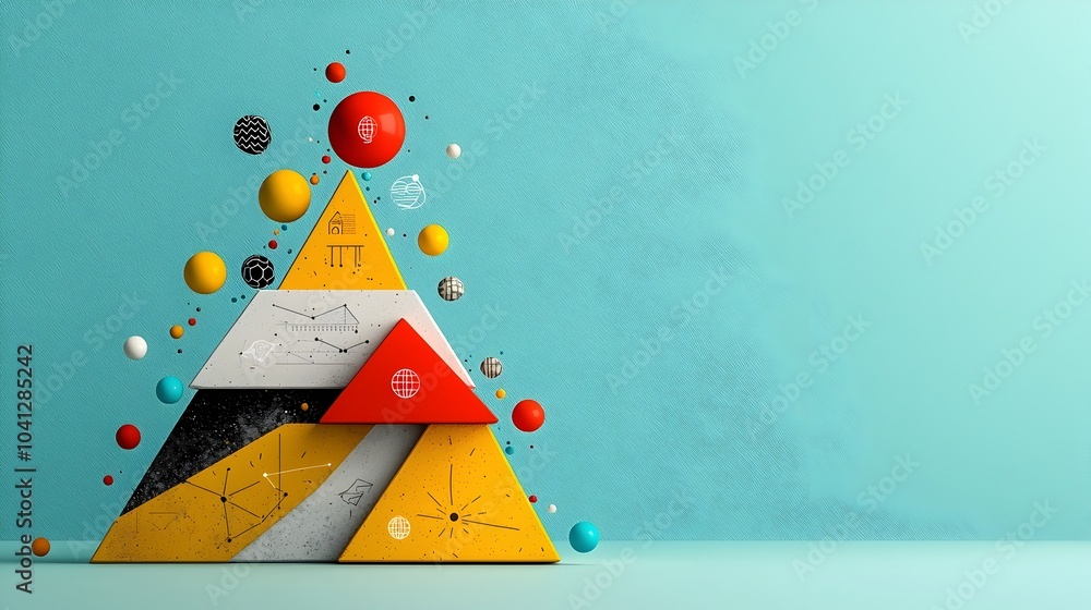 Poster A cross section of a layered infographic pyramid with vibrant and distinct segments for various data categories and information visualization
