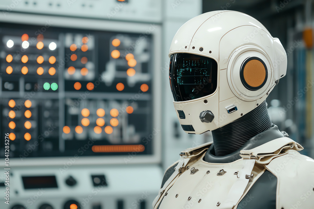 Poster futuristic robotics exploring advanced technology and its impact on society