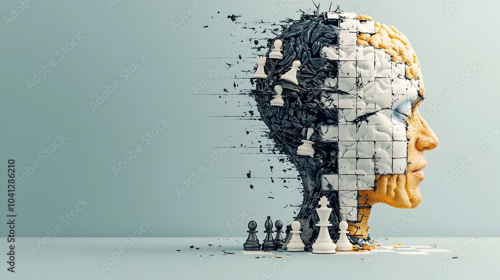 Poster A human mind depicted as a chessboard showcasing the intricate strategies internal conflicts and mental processes involved in decision making and cognitive challenges