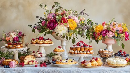 Colorful Festive Brunch Tablescape with Floral Arrangements