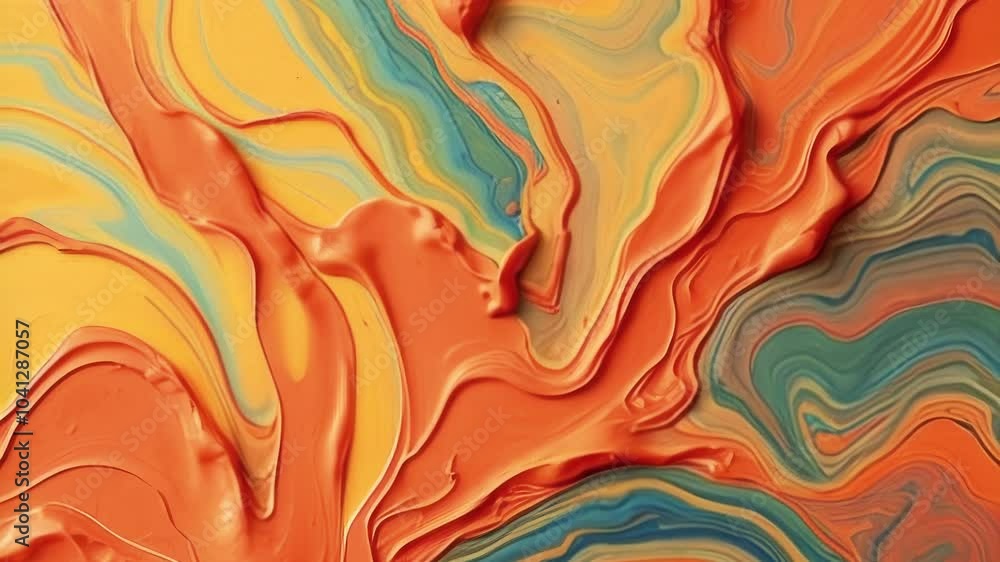 Aufkleber Abstract animation with smooth flowing colored strokes overlaid in layers to form a textured background with contrasting yellow-orange and green tones