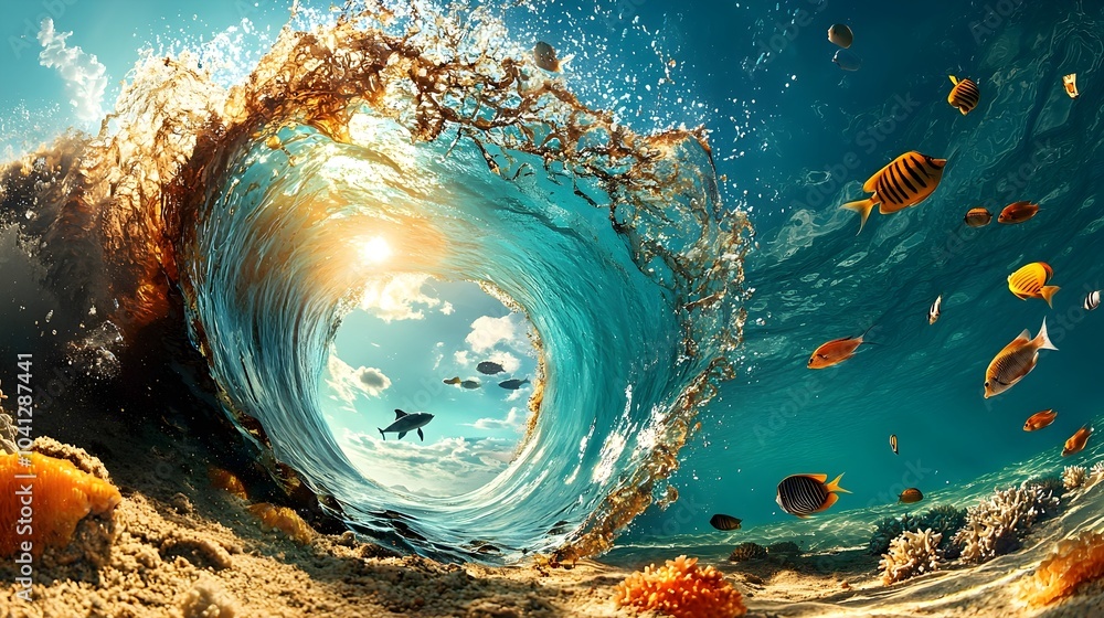 Poster captivating cross section showcasing the intricate inner workings of an ocean wave revealing the dyn