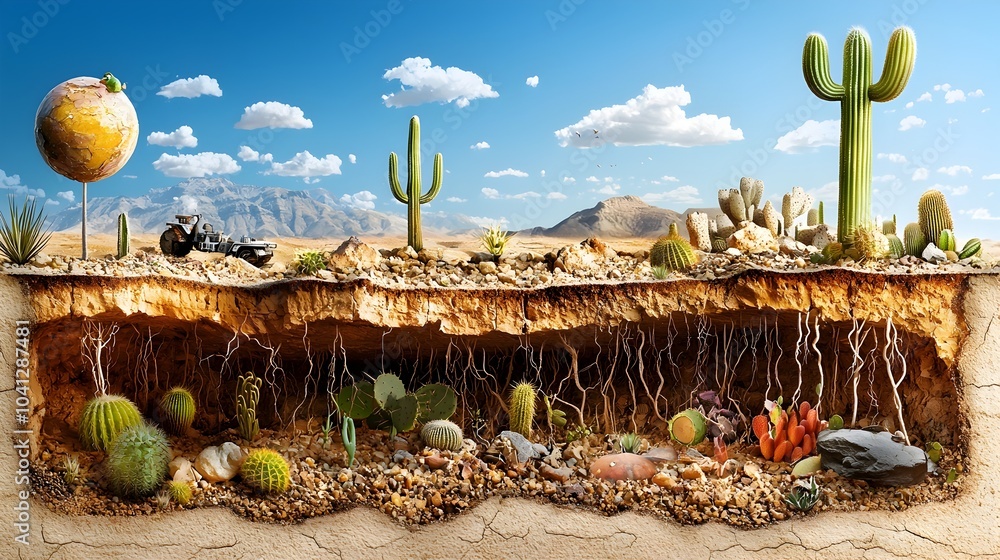 Aufkleber captivating cross section showcasing the intricate underground network of cactus roots as they penet