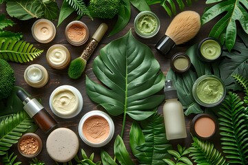 Natural Skincare Products with Green Botanical Elements for a Fresh Beauty Concept