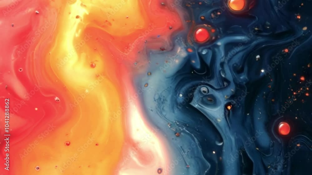 Leinwandbilder abstract animation filled with bright orange and blue colors and shapes that form a dynamic swirl re