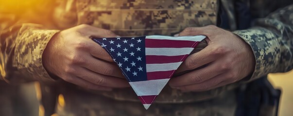 American flag folded into a triangle, resting on a soldier s chest, emotional scene