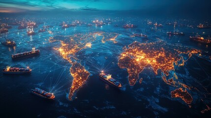 Obraz premium A global perspective on international commerce through advanced maritime networks and connectivity