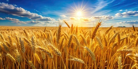 Golden Wheat Field Under Blue Sky - Scenic Nature Landscape Photography