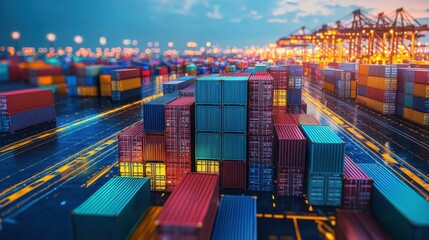 Fototapeta premium Dynamic visualization of global markets through container shipping in modern ports